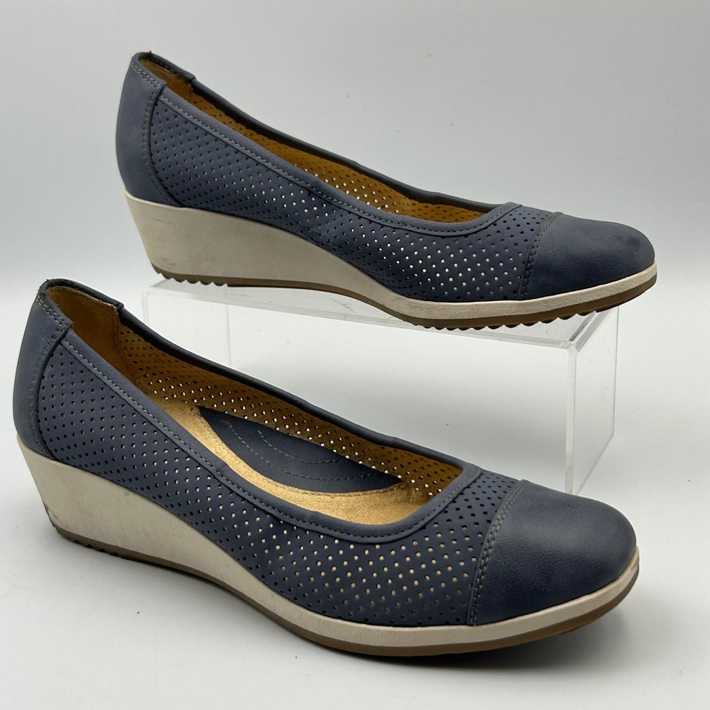 Naturalizer Bartow Wedge Pump Womens 8.5M Navy Blue Perforated Cap Toe Office